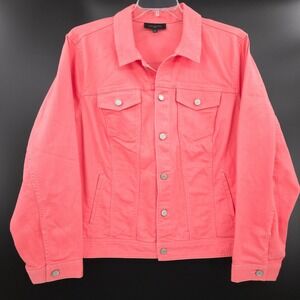 Talbots Denim Jacket Women 2X Coral Pink Cotton Blend Button Front Trucker